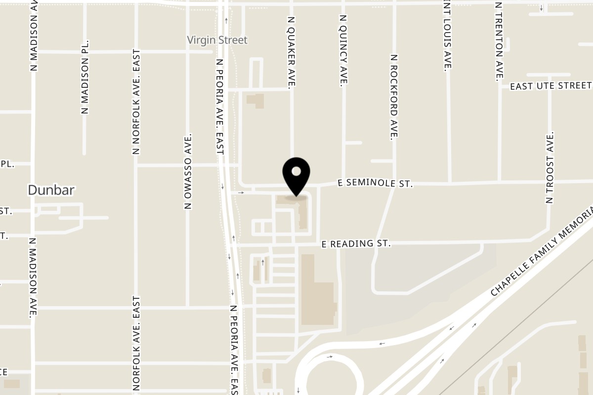 Map showing the location of C'est Bon Kitchen & Libations on 1717 N Peoria Ave Ste 7 in Tulsa